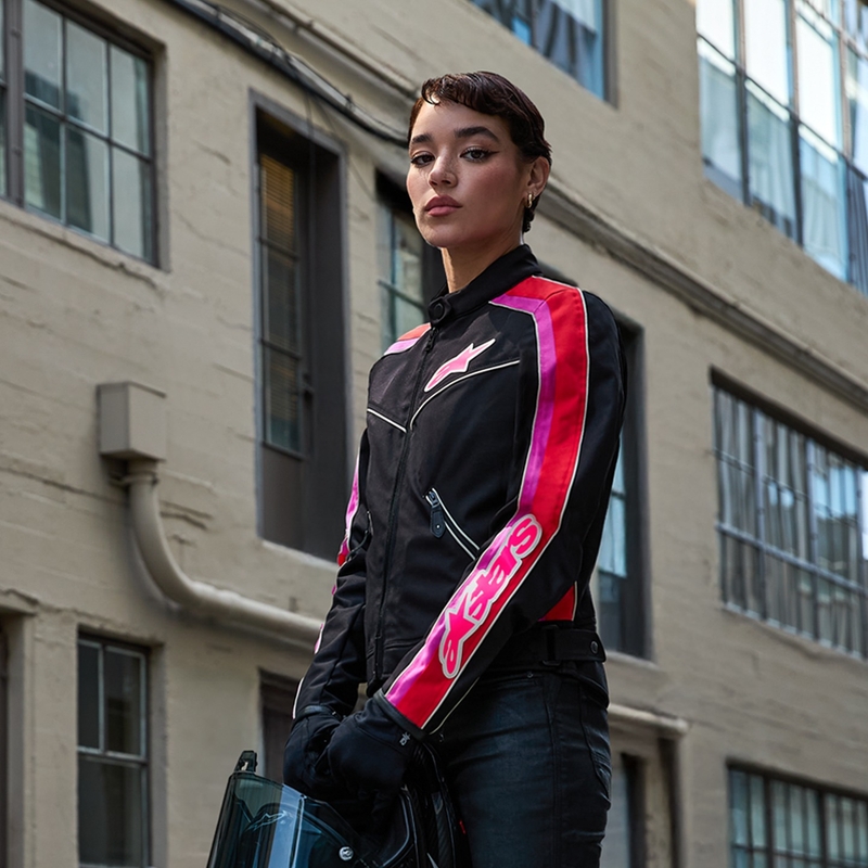 Dámská bunda na motorku Alpinestars Stella T-Dyno Water Resistant černo-červeno-růžová