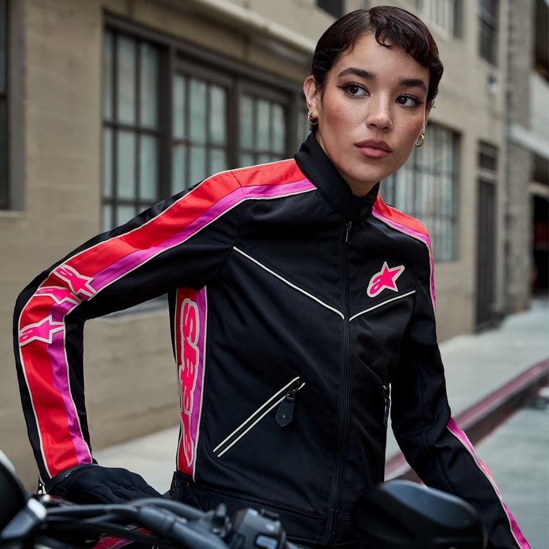Dámská bunda na motorku Alpinestars Stella T-Dyno Water Resistant černo-červeno-růžová