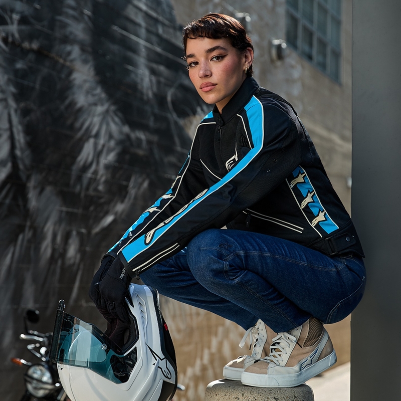 Dámská bunda na motorku Alpinestars STELLA T-DYNO AIR černo-světle modro-béžová