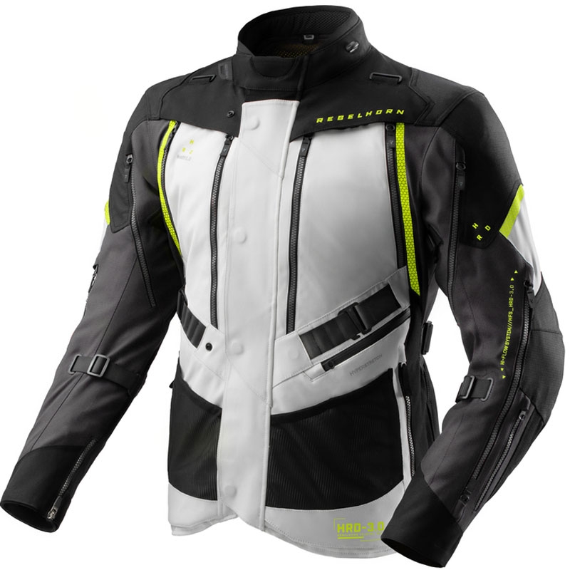 Bunda na motorku Rebelhorn Hardy 3.0 černo-šedo-fluo žlutá Velikost: 7XL