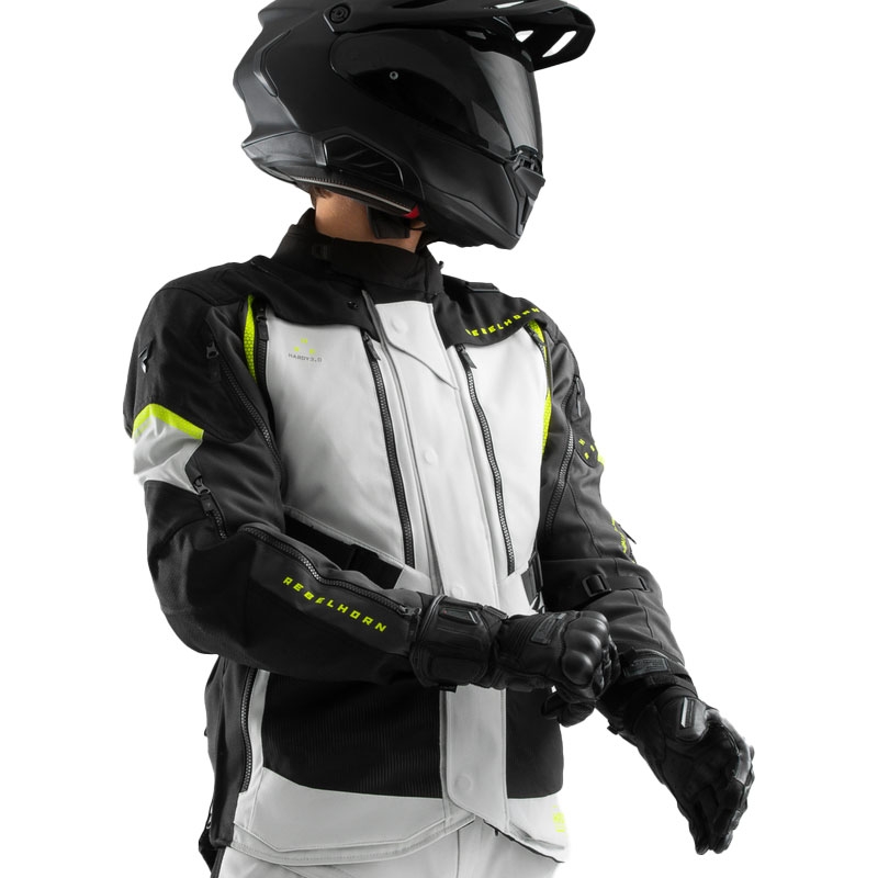 Bunda na motorku Rebelhorn Hardy 3.0 černo-šedo-fluo žlutá