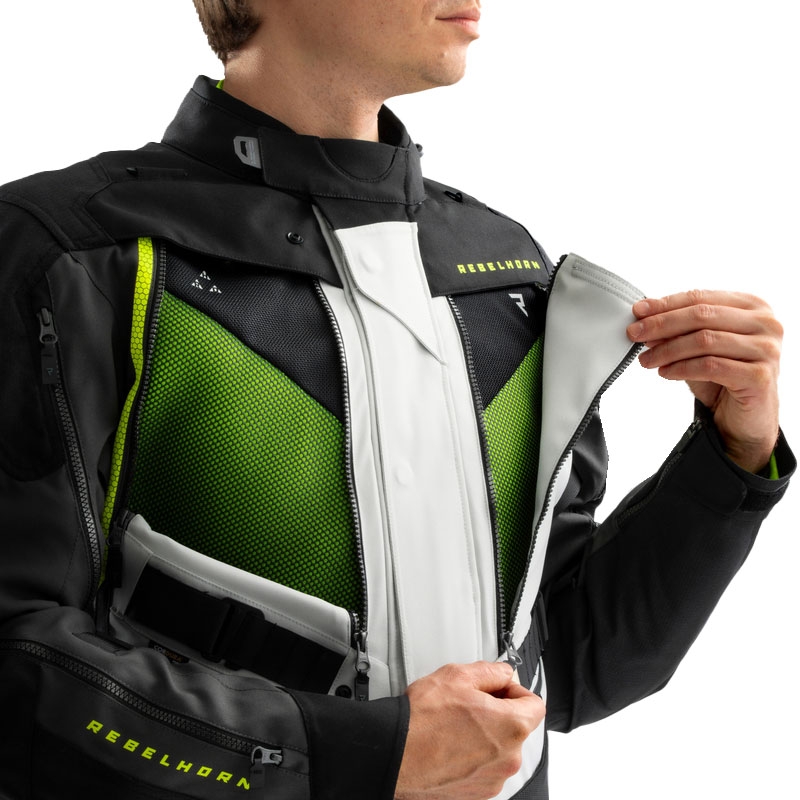 Bunda na motorku Rebelhorn Hardy 3.0 černo-šedo-fluo žlutá