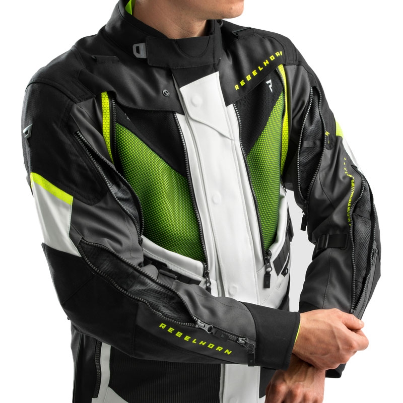 Bunda na motorku Rebelhorn Hardy 3.0 černo-šedo-fluo žlutá
