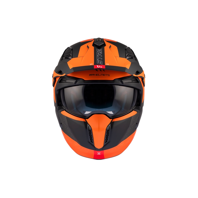 Otevřená přilba s maskou MT Streetfighter SV Totem B4 černo-šedo-oranžová s iridiovou clonou