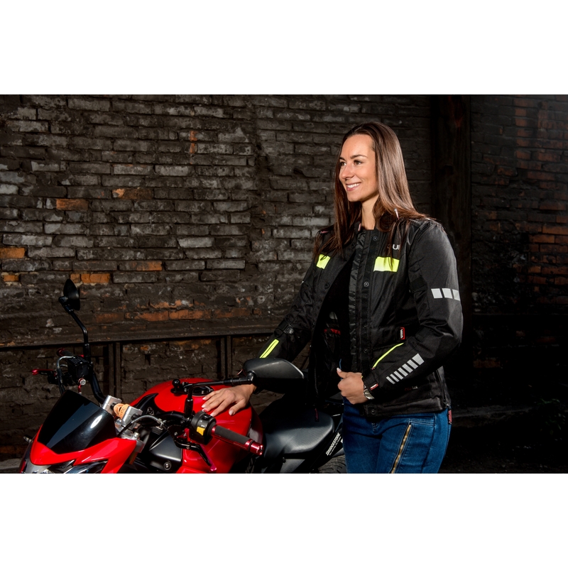 Dámská bunda na motorku RSA Gun černo-fluo žlutá výprodej