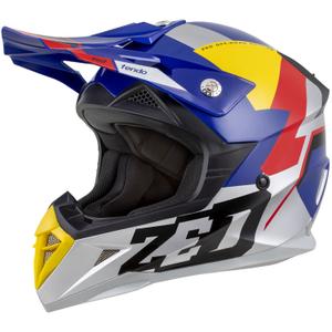 Motokrosová helma ZED X1.9 Tendo perleťově modro-červeno-žluto-stříbrná