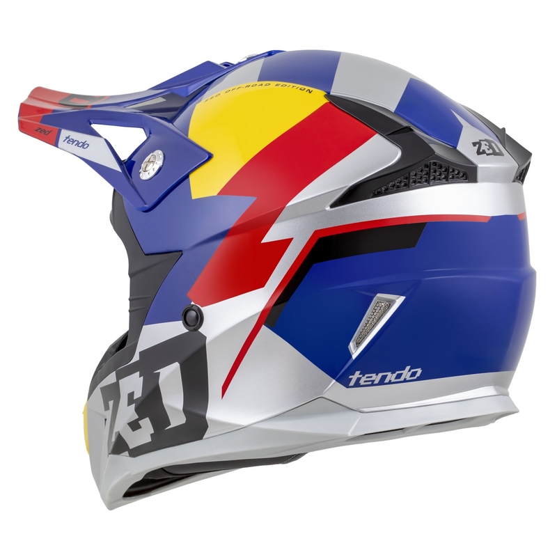 Motokrosová helma ZED X1.9 Tendo perleťově modro-červeno-žluto-stříbrná