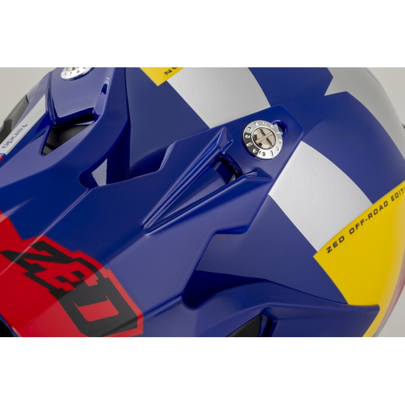 Motokrosová helma ZED X1.9 Tendo perleťově modro-červeno-žluto-stříbrná