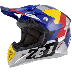 Dětská motokrosová helma ZED X1.9D TENDO perleťově modro-červeno-žluto-stříbrná