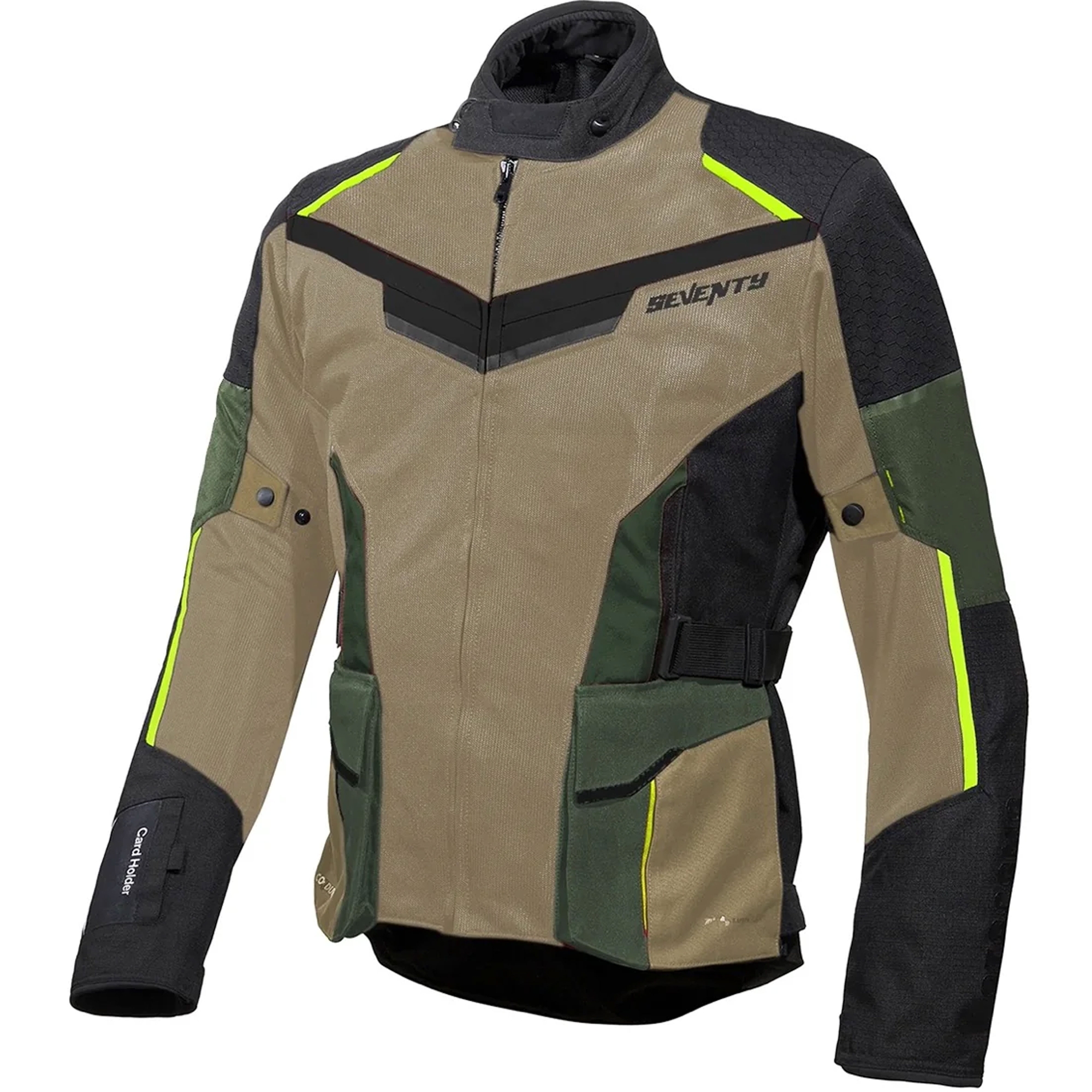 Bunda na motorku Seventy Degrees SD-JT70 Atacama pískovo-zeleno-fluo žlutá Velikost: XL