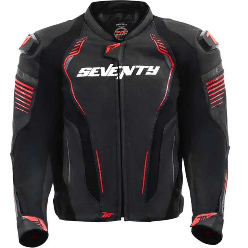 Kožená bunda na motorku Seventy Degrees SD-JL24 Spoiler černo-červená