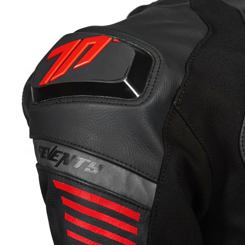 Kožená bunda na motorku Seventy Degrees SD-JL24 Spoiler černo-červená