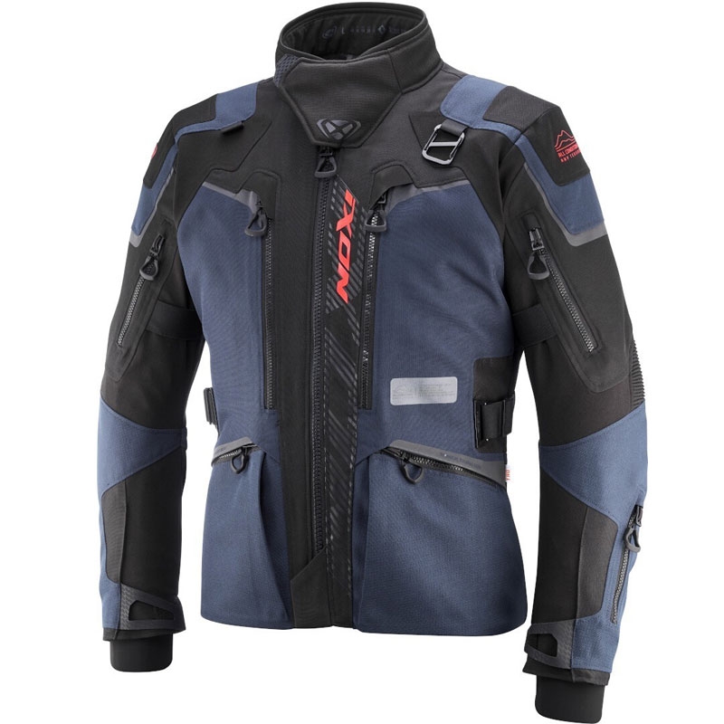 Bunda na motorku IXON Odin modro-černo-fluo červená