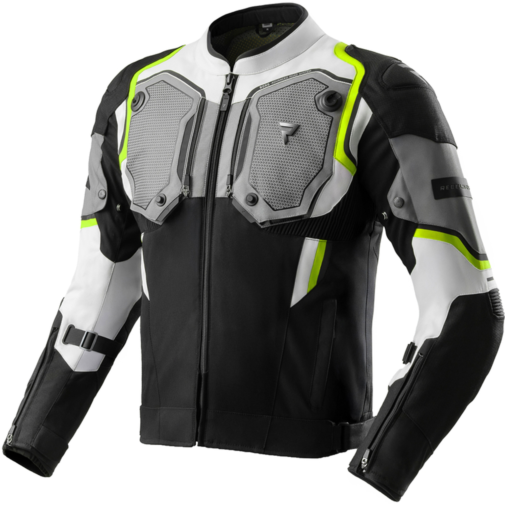Bunda na motorku Rebelhorn Borg II černo-šedo-fluo žlutá Velikost: XS