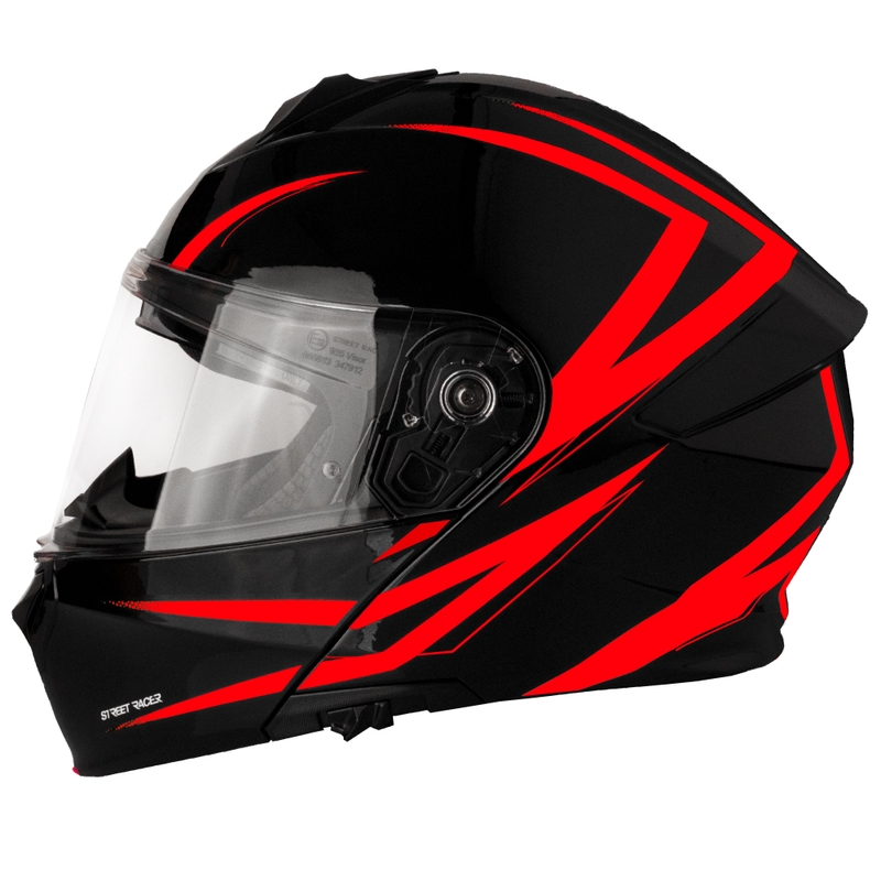 Vyklápěcí helma na motorku Street Racer Fury černo-červená - II. jakost