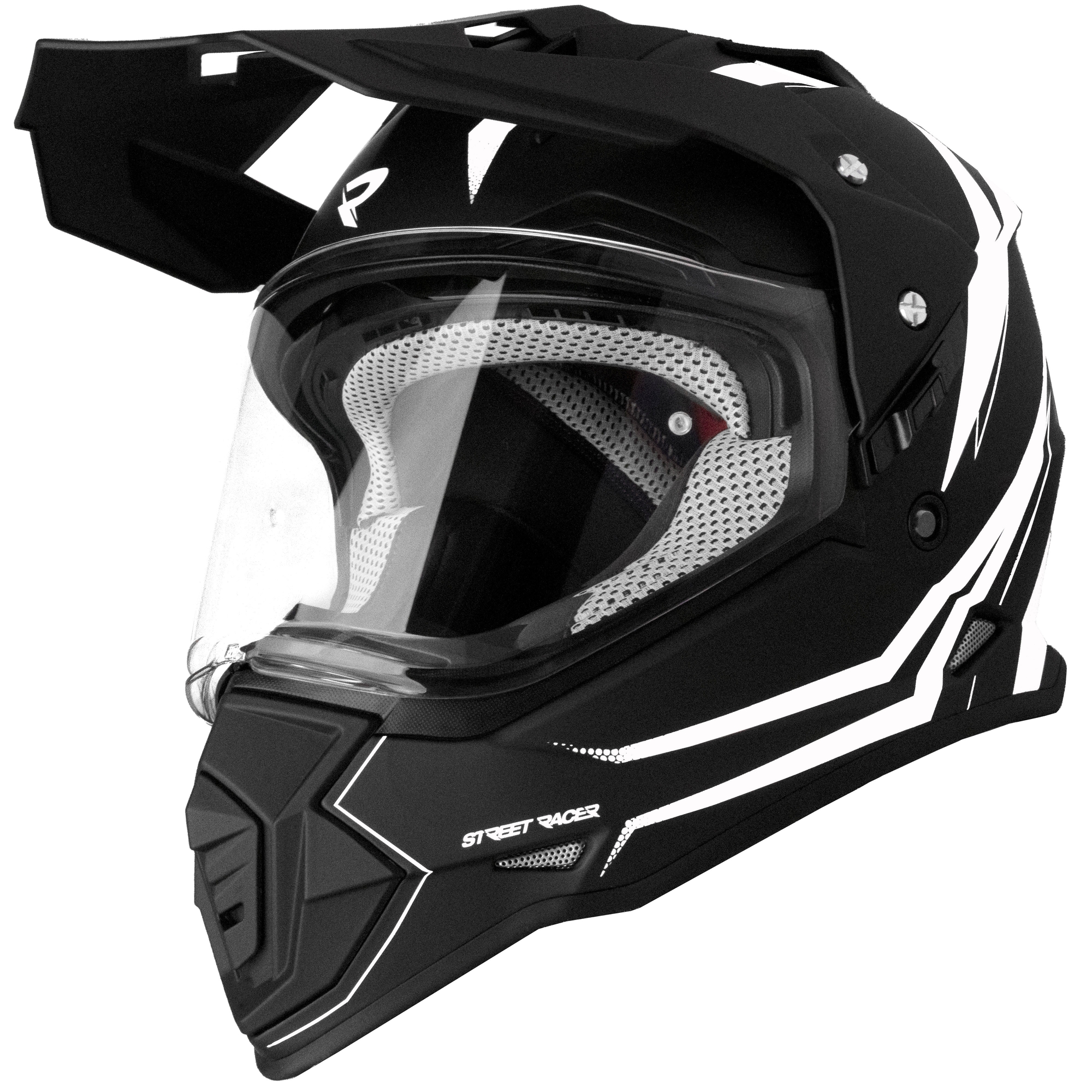Enduro helma na motorku Street Racer Ignite matná černo-bílá - II. jakost Velikost: M