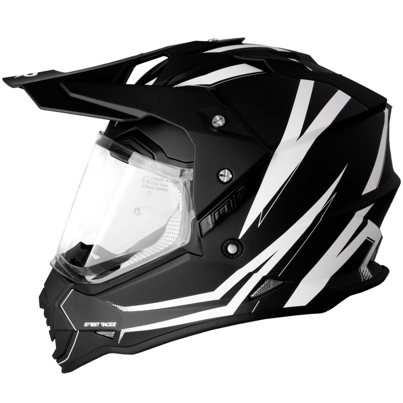 Enduro helma na motorku Street Racer Ignite matná černo-bílá - II. jakost
