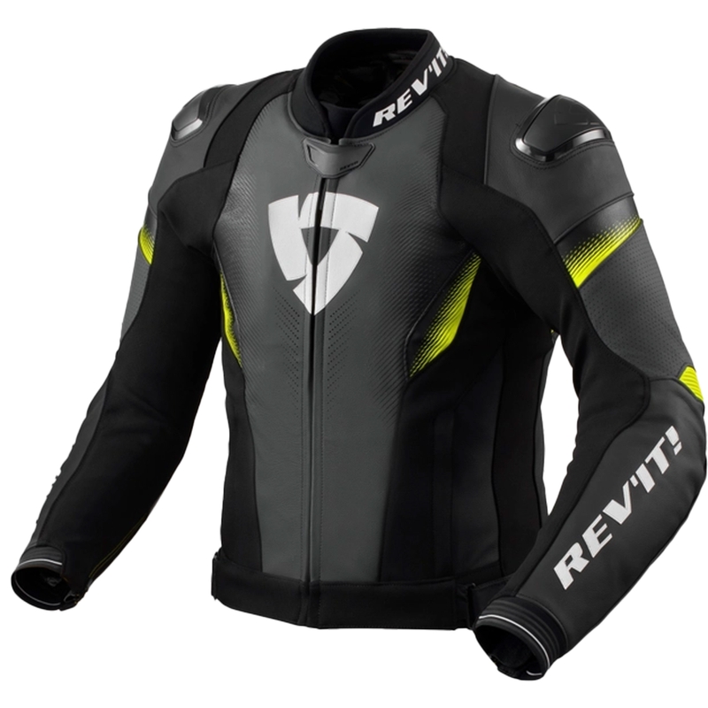 Kožená bunda na motorku Revit Control černo-fluo žlutá