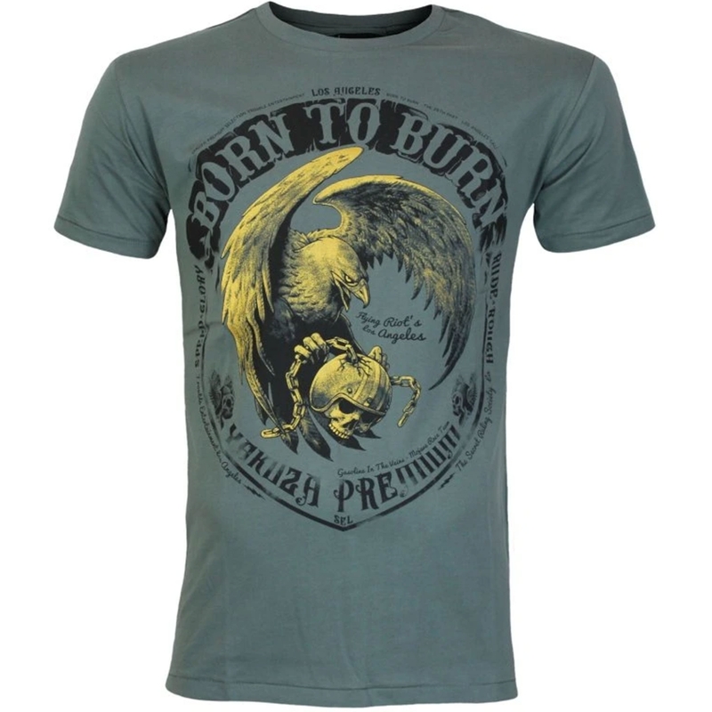 Tričko Yakuza Premium Born To Burn Flying Riots Los Angeles olivově zelené