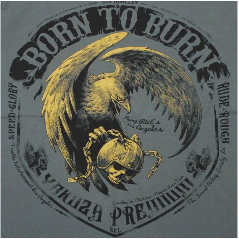 Tričko Yakuza Premium Born To Burn Flying Riots Los Angeles olivově zelené