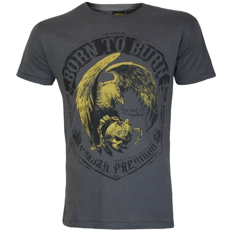Tričko Yakuza Premium Born To Burn Flying Riots Los Angeles tmavě šedé