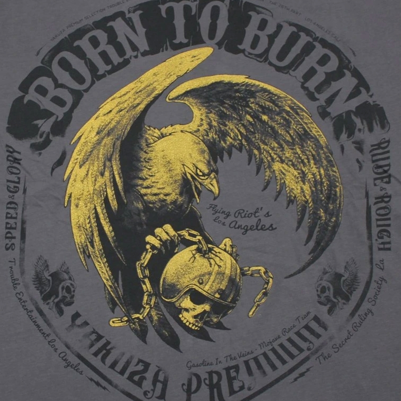 Tričko Yakuza Premium Born To Burn Flying Riots Los Angeles tmavě šedé