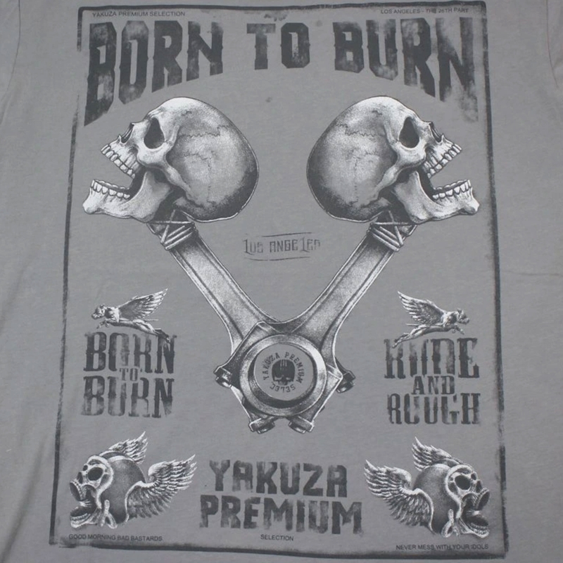 Tričko Yakuza Premium Rude and Rough Born to Burn - Los Angeles šedé