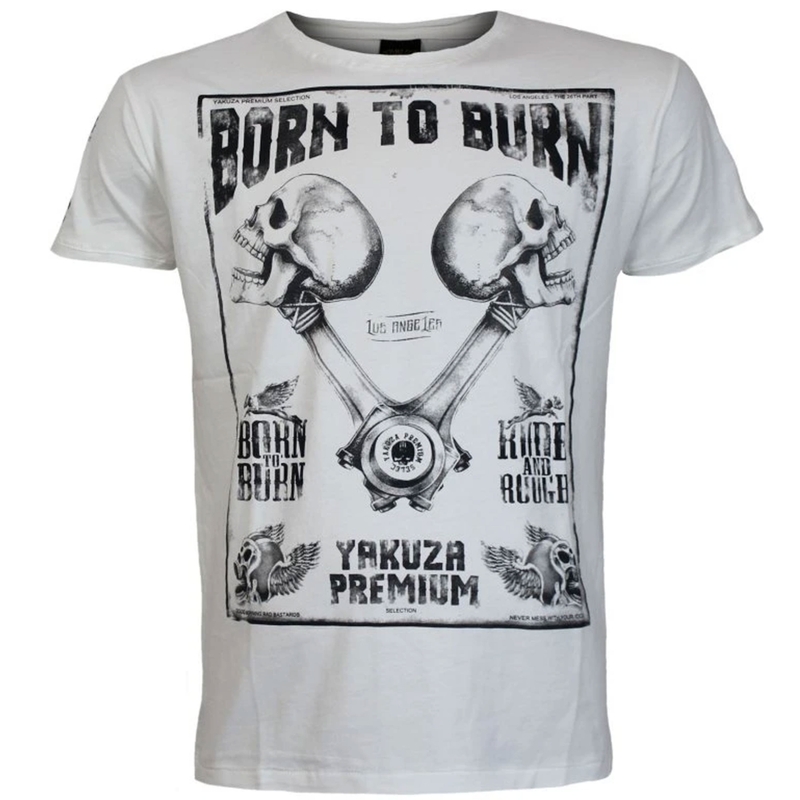 Tričko Yakuza Premium Rude and Rough Born to Burn - Los Angeles bílé