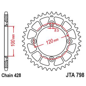 Hliníková řetězová rozeta JT JTA 798-52BLK 52 zubů, 428 černá