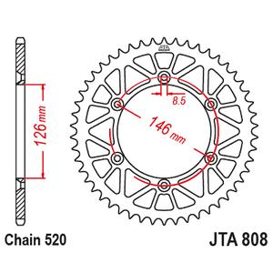 Hliníková řetězová rozeta JT JTA 808-50BLK 50 zubů, 520 černá výprodej
