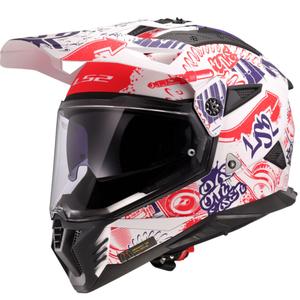 Enduro helma na motorku LS2 MX702 Pioneer II Fantasy bílo-červeno-modrá