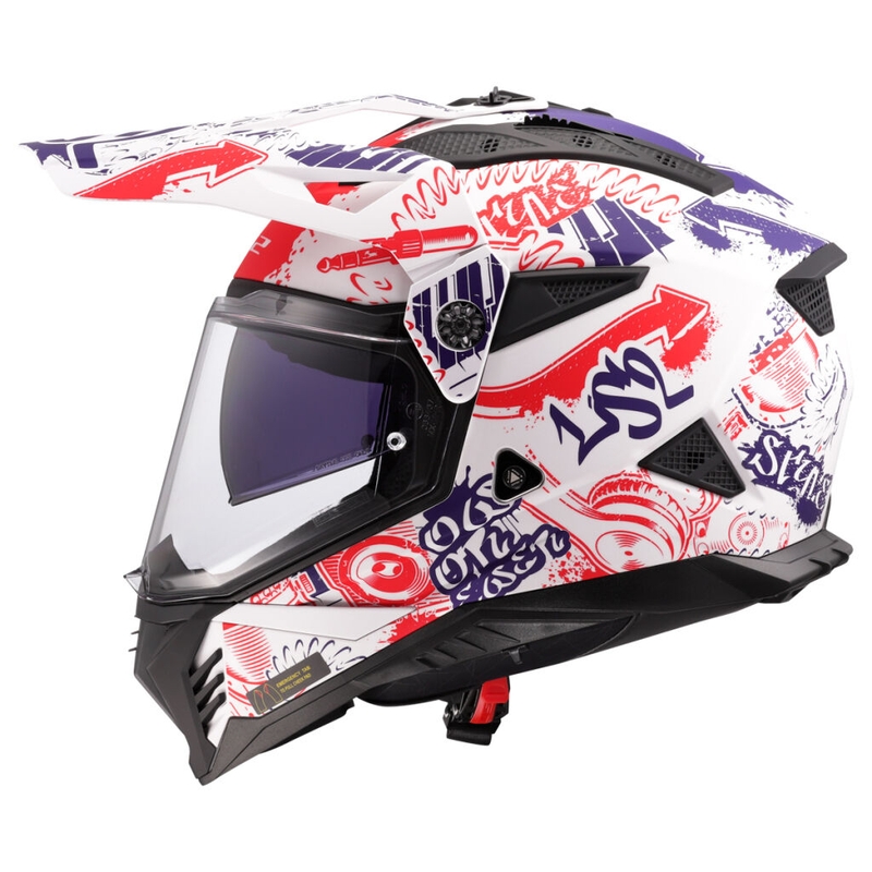 Enduro helma na motorku LS2 MX702 Pioneer II Fantasy bílo-červeno-modrá