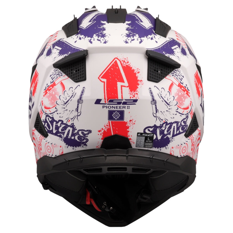 Enduro helma na motorku LS2 MX702 Pioneer II Fantasy bílo-červeno-modrá
