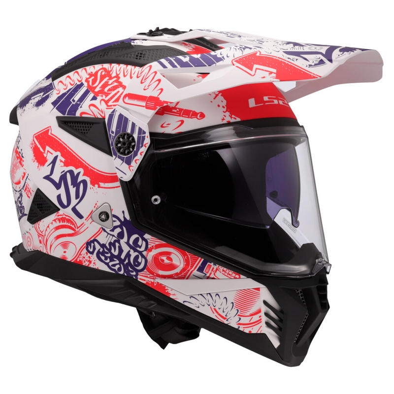 Enduro helma na motorku LS2 MX702 Pioneer II Fantasy bílo-červeno-modrá