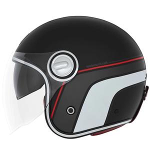 Otevřená helma na motorku NOX PREMIUM Heritage matná černo-červeno-bílá