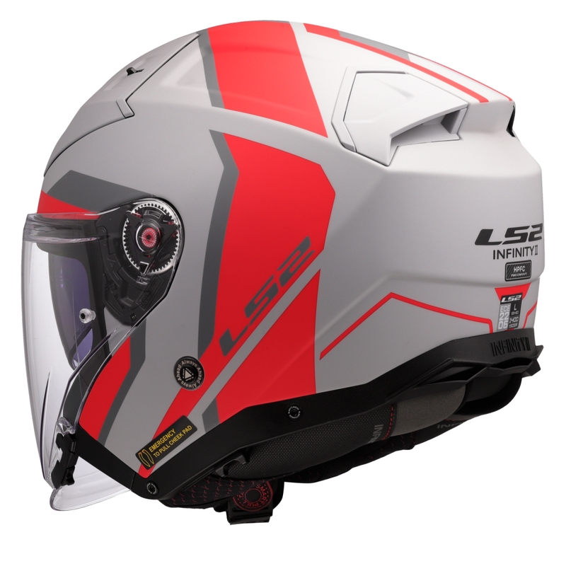 Otevřená helma na motorku LS2 OF603 Infinity II Focus šedo-červená