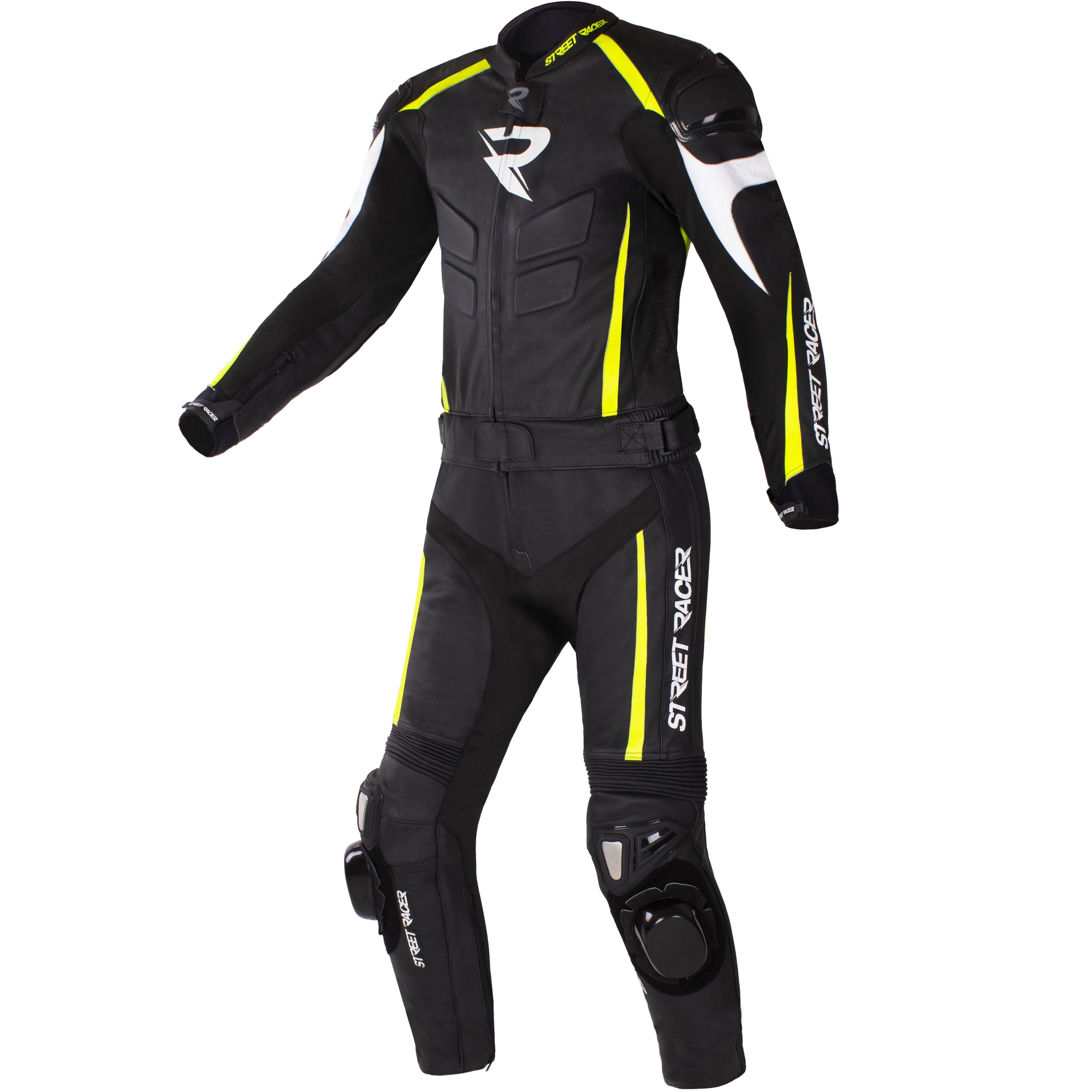 Kožená kombinéza na motorku Street Racer Fast Track 2.1 černo-fluo žluto-bílá Velikost: 48