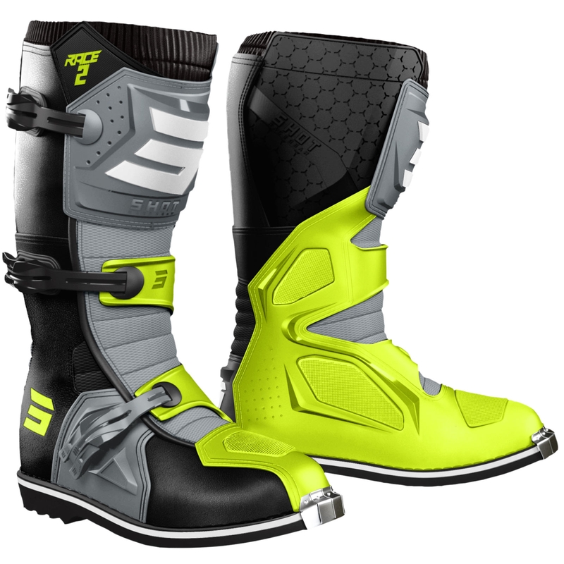 Motokrosové boty Shot Race 2 černo-šedo-fluo žluté