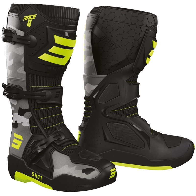 Motokrosové boty Shot Race 4 camo-fluo žluté