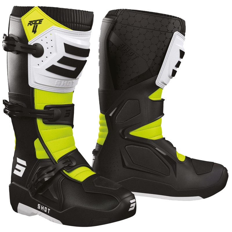 Motokrosové boty Shot Race 4 černo-bílo-fluo žluté