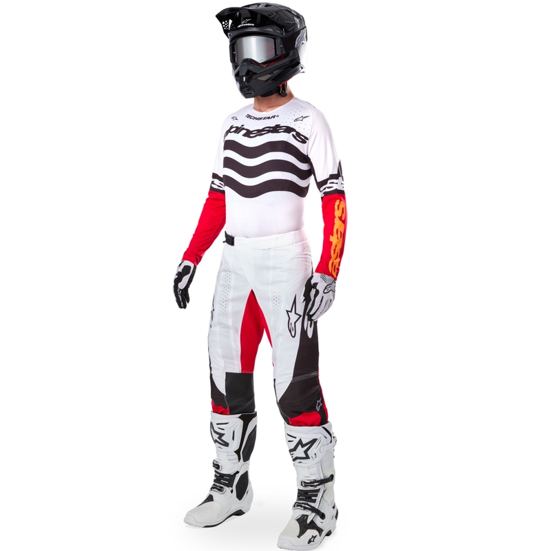Motokrosový dres Alpinestars Techstar limitovaná edice Deep černo-bílo-fluo červeno-oranžový