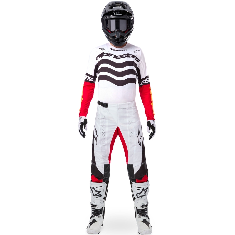 Motokrosový dres Alpinestars Techstar limitovaná edice Deep černo-bílo-fluo červeno-oranžový