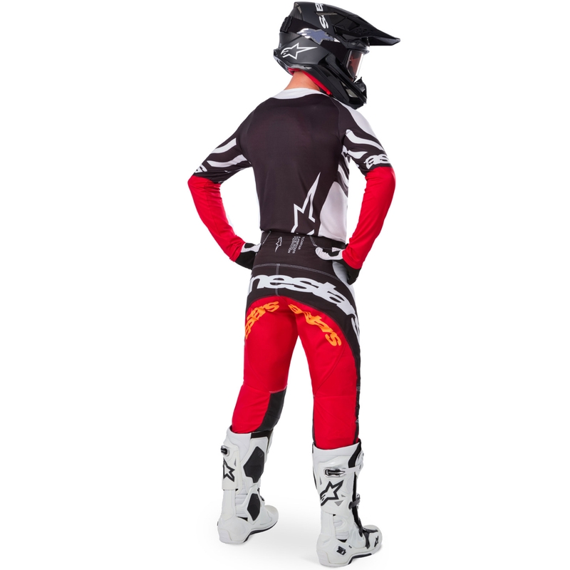 Motokrosový dres Alpinestars Techstar limitovaná edice Deep černo-bílo-fluo červeno-oranžový