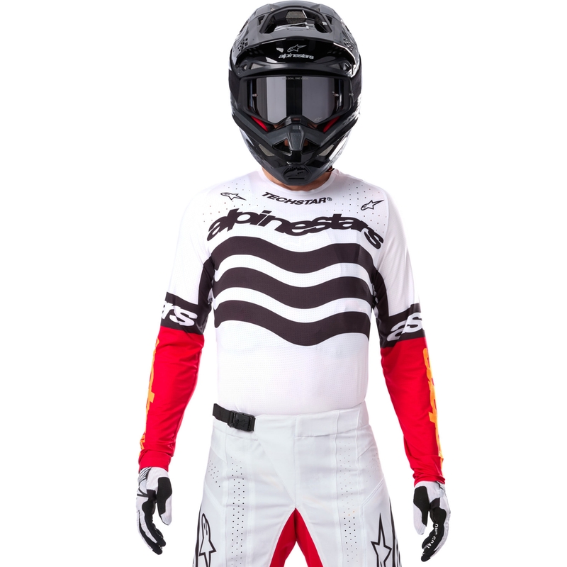 Motokrosový dres Alpinestars Techstar limitovaná edice Deep černo-bílo-fluo červeno-oranžový