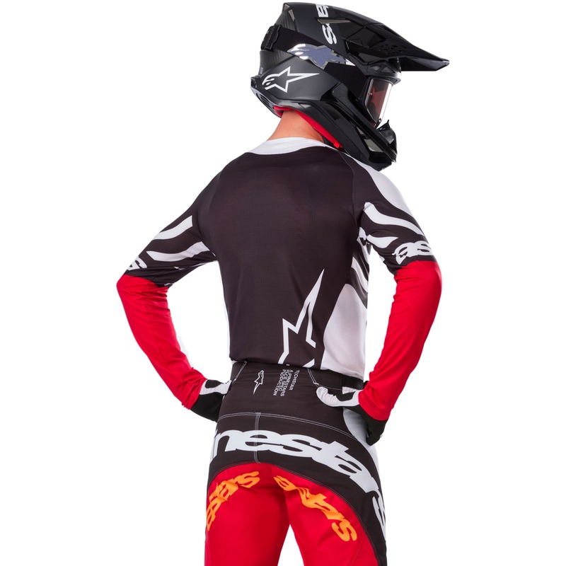 Motokrosový dres Alpinestars Techstar limitovaná edice Deep černo-bílo-fluo červeno-oranžový