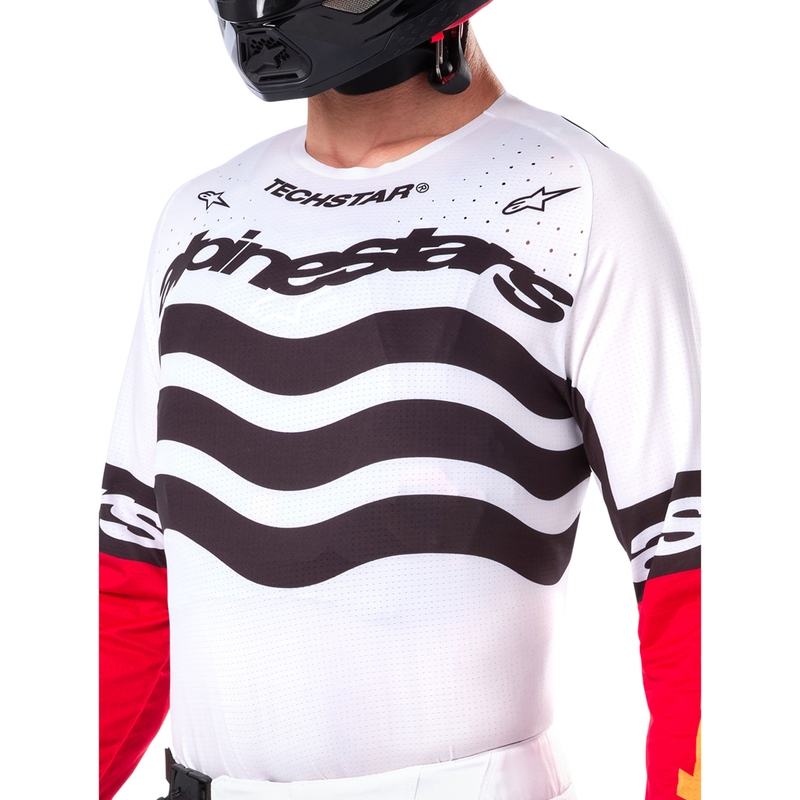 Motokrosový dres Alpinestars Techstar limitovaná edice Deep černo-bílo-fluo červeno-oranžový