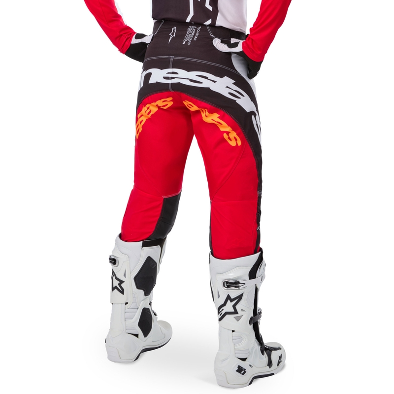 Motokrosové kalhoty Alpinestars Techstar limitovaná edice Deep černo-bílo-fluo červeno-oranžové