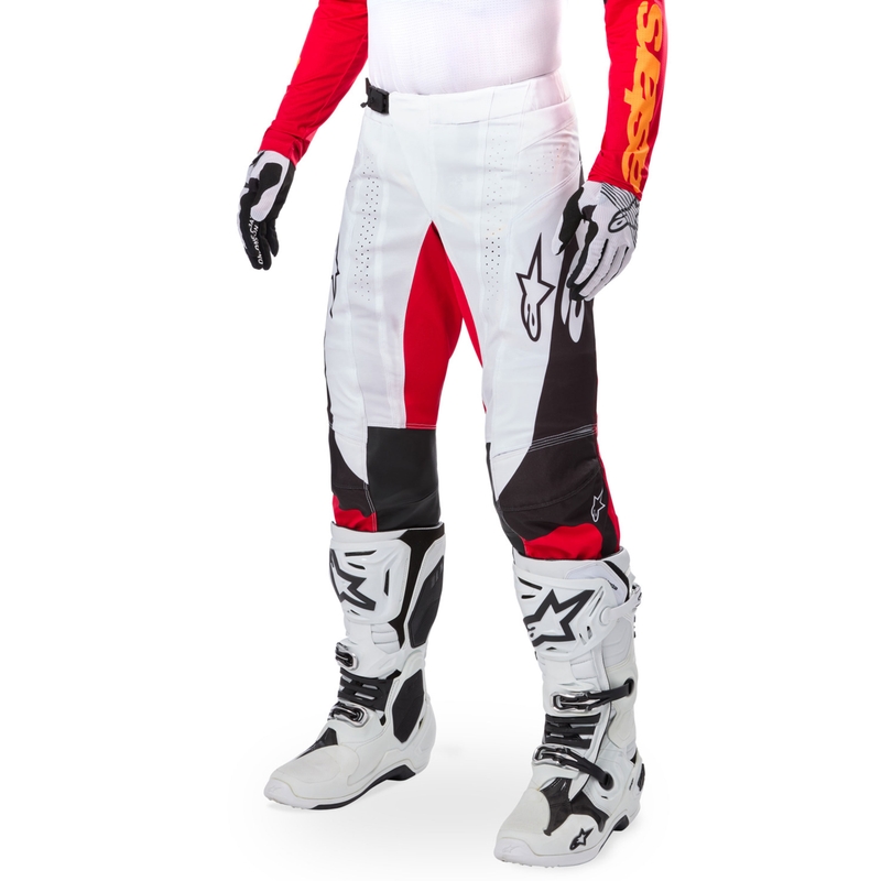 Motokrosové kalhoty Alpinestars Techstar limitovaná edice Deep černo-bílo-fluo červeno-oranžové