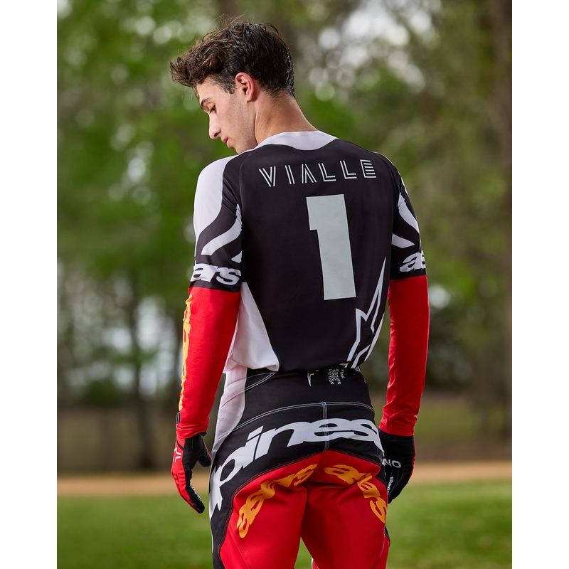 Motokrosové kalhoty Alpinestars Techstar limitovaná edice Deep černo-bílo-fluo červeno-oranžové