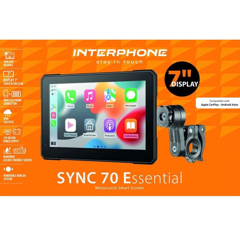 Displej Interphone SYNC70 ESSENTIAL Apple CarPlay a Android Auto pro motocykly